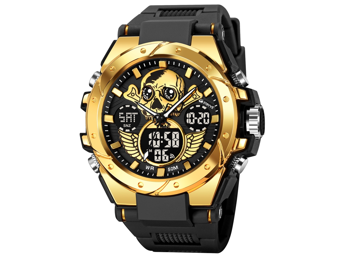 Relógio Esportivo Masculino MDUG Relógio de Pulso com Caveira Luminoso e Detalhes Luminosos (dourado)