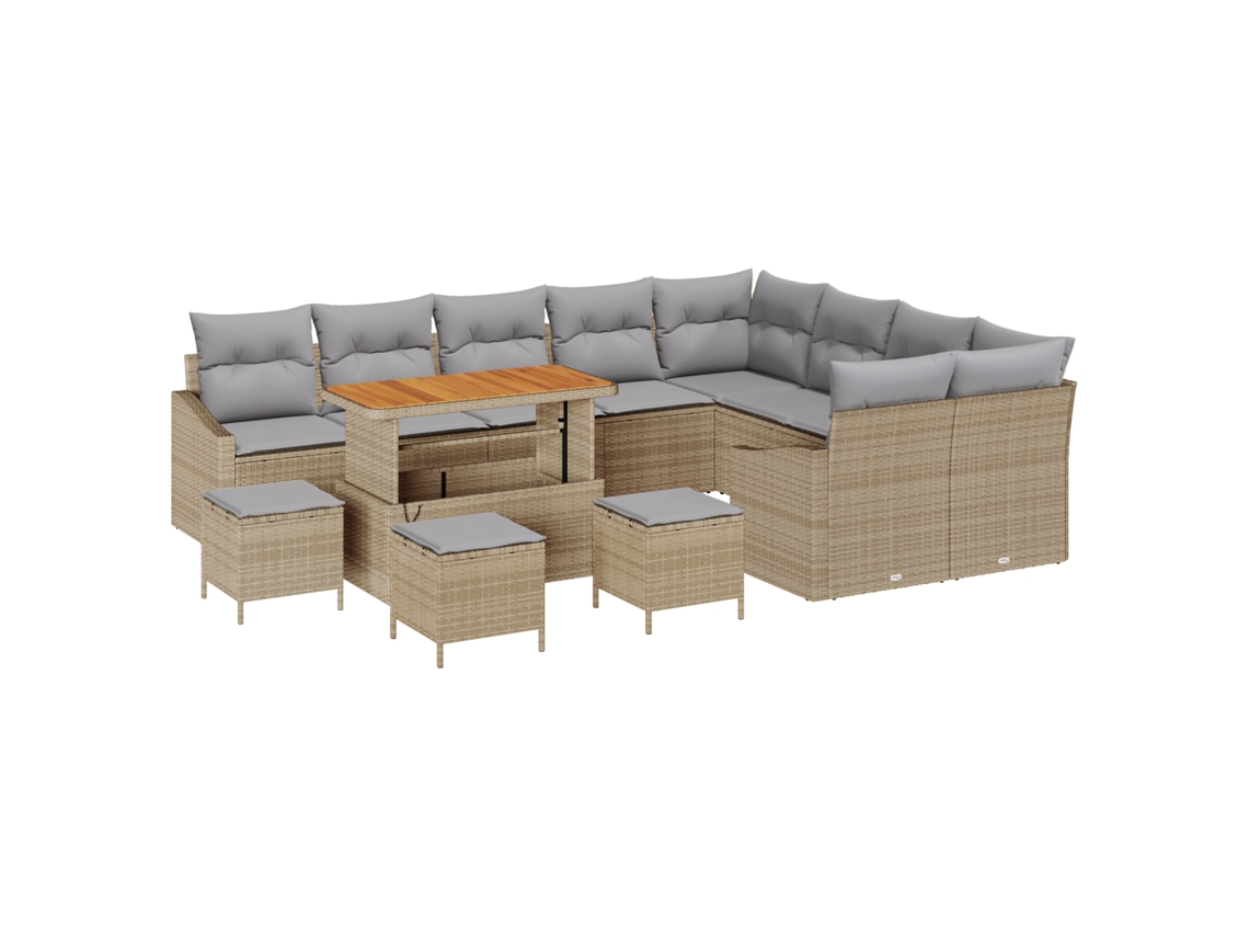Conjunto 13 Assentos De Jardim Vidaxl Bege Vime Pe (110 X 55 X 71 Cm)