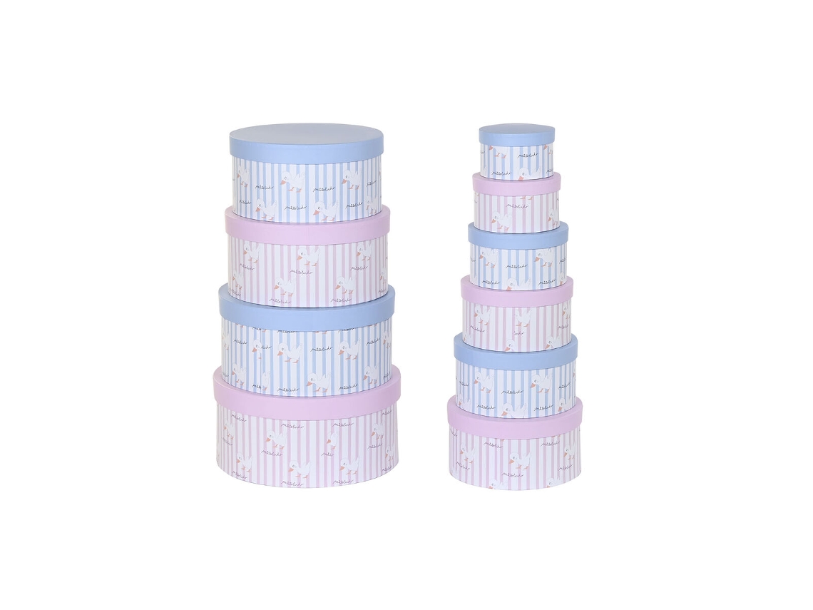 Conjunto de Caixas de Organização Empilháveis Dkd Home Decor Azul Cor de Rosa Cartão 37,5 X 37,5 X 18 Cm