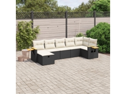 Vidaxl 7 Pcs Conjunto De Sofás P/ Jardim C/ Almofadões Vime Pe Preto