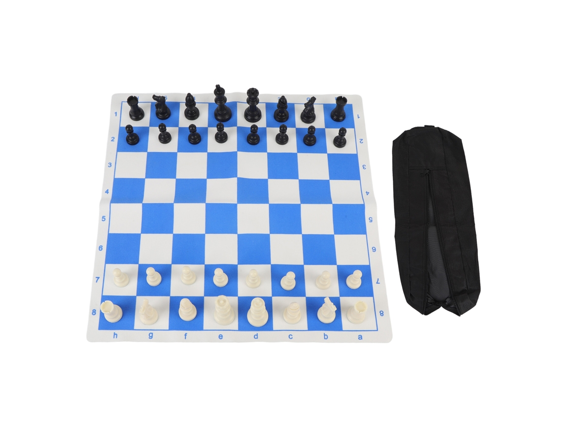 Xadrez de mesa de 75mm com tabuleiro de 42cm azul e branco para reuniões | S/MARCA