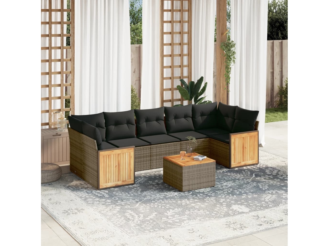 Vidaxl 8 Pcs Conjunto Sofás de Jardim C/ Almofadões Vime Pe Cinzento