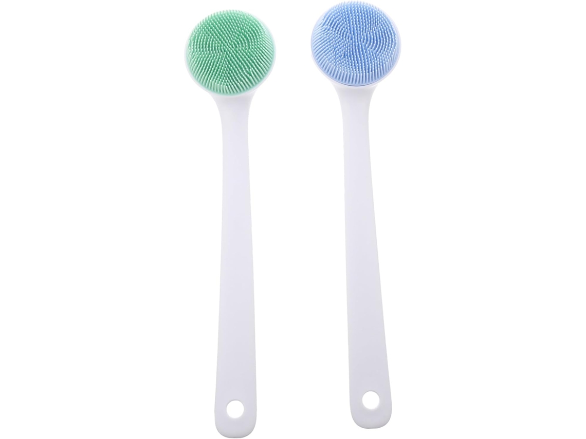 Conjunto De 2 Escovas Silicone Com Cabo Longo Para Banho, Esfoliação E Massagem Corporal, Escova Manual Para Lavagem Das