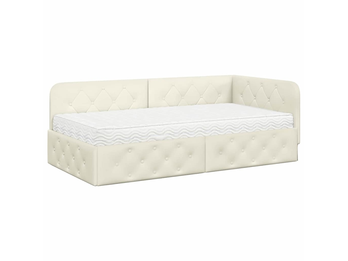 Estrutura de Cama de Canto com Colchão Creme e Veludo 90x190 cm MAISON EXCLUSIVE