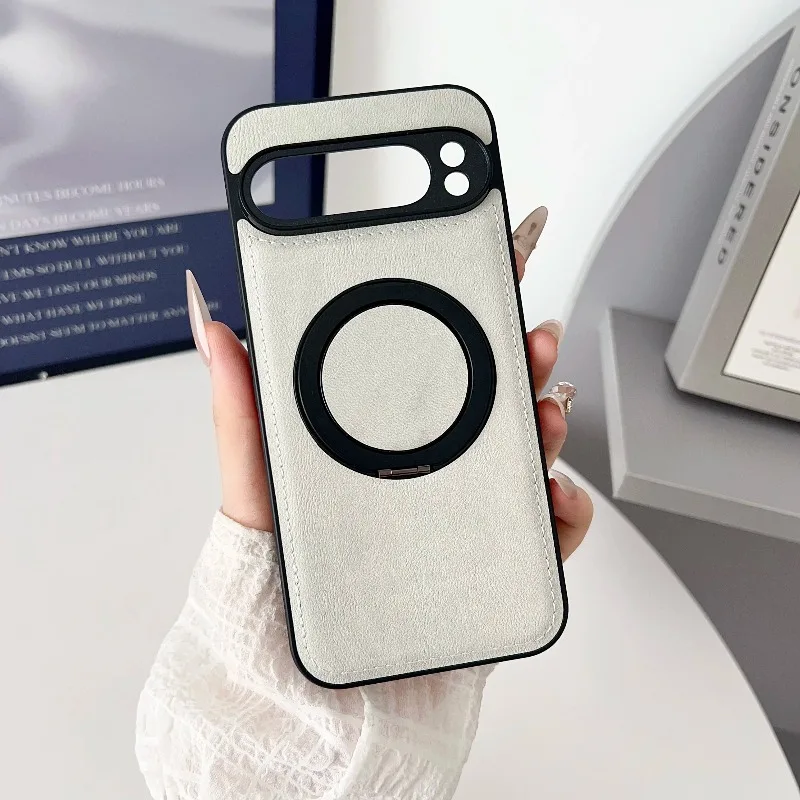 (branco, Google Pixel 8 Pro) Capa Magnética Com Textura De Couro E Rotação De 360°, Proteção Antichoque