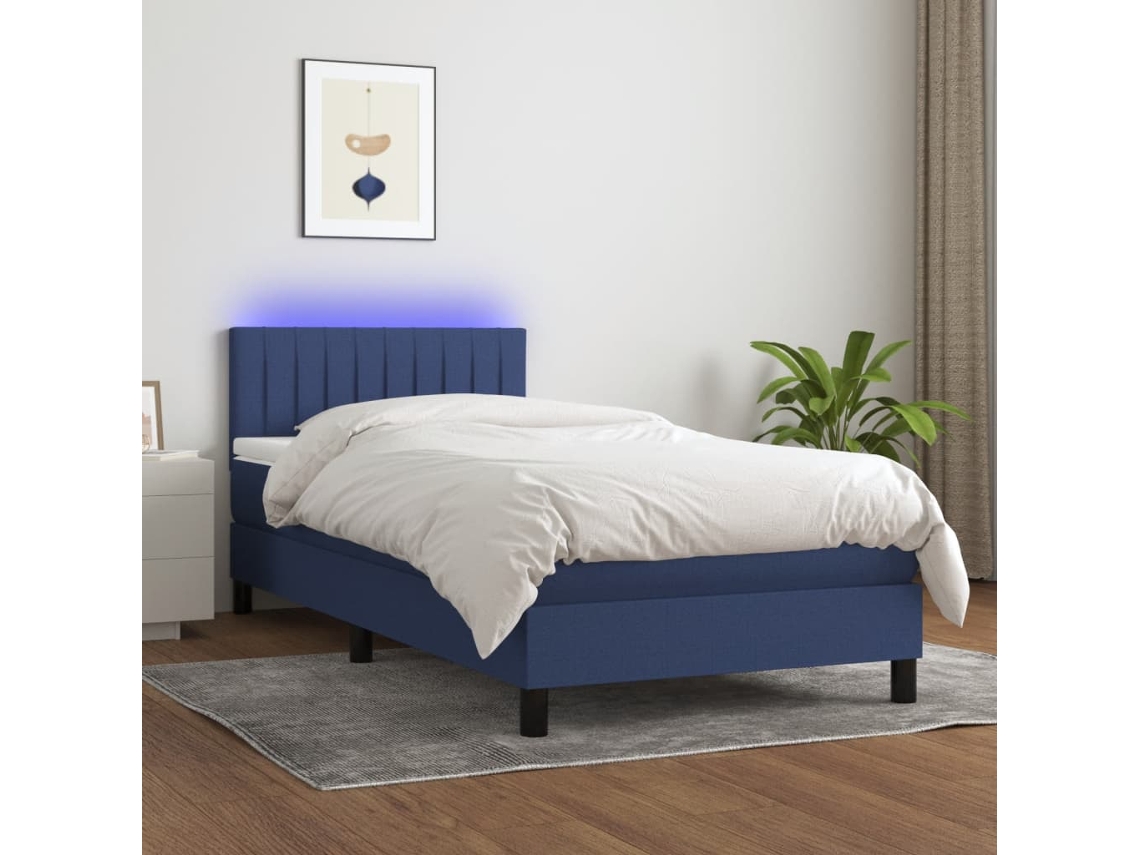 Cama Box Spring VIDAXL Colchão/LED (Azul - Tecido - 90 x 190 cm)