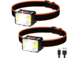 Lanterna frontal Linjou, LED 1800 Lux, 5 modos, recarregável USB, IPX5, camping e pesca (2 unidades)