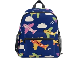 Mochila Infantil Mnsruu Com Fundo Azul Escuro E Estampa De Aviões.