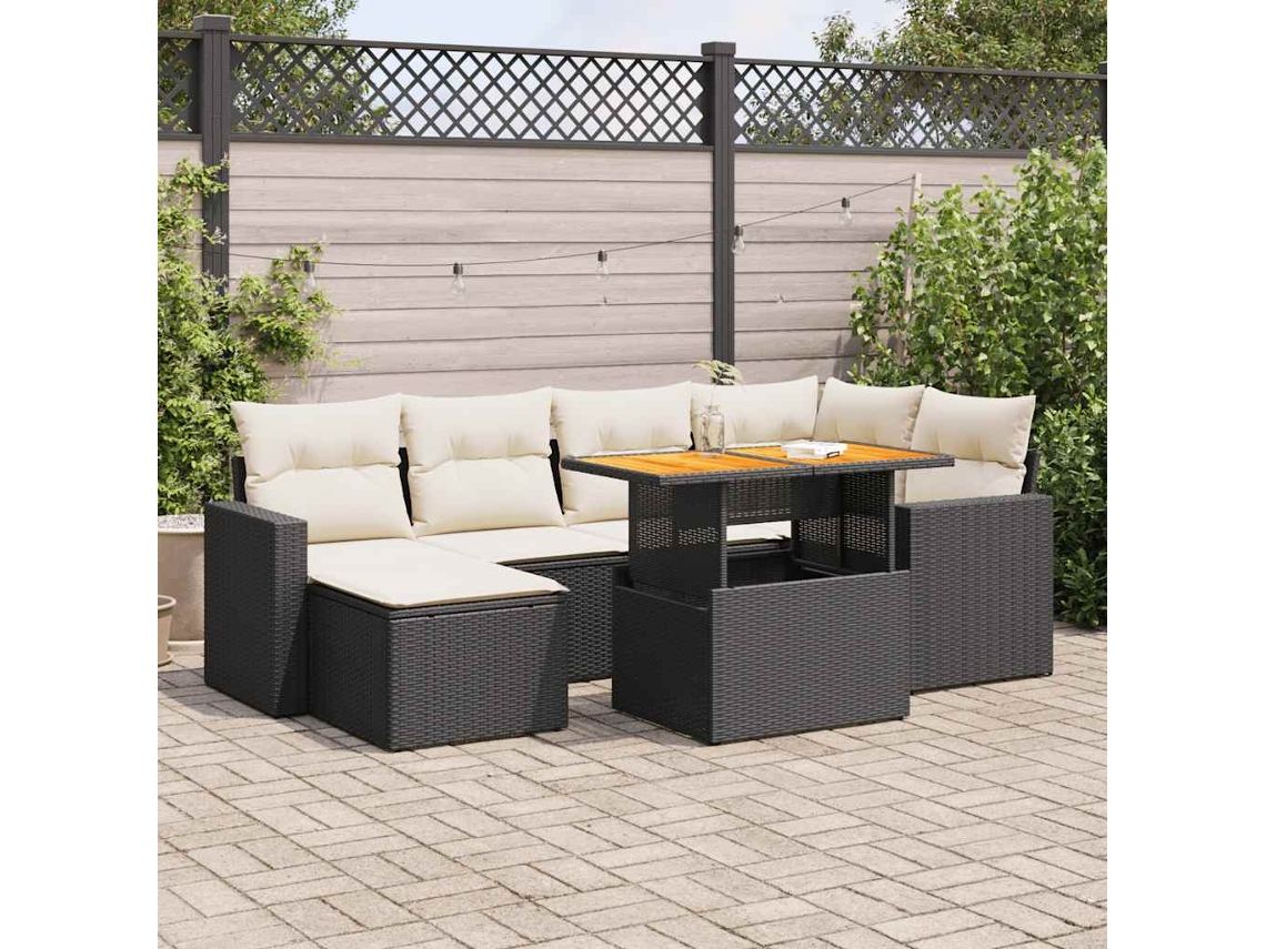 Vidaxl 7 Pcs Conjunto de Sofás P/ Jardim C/ Almofadões Vime Pe Preto