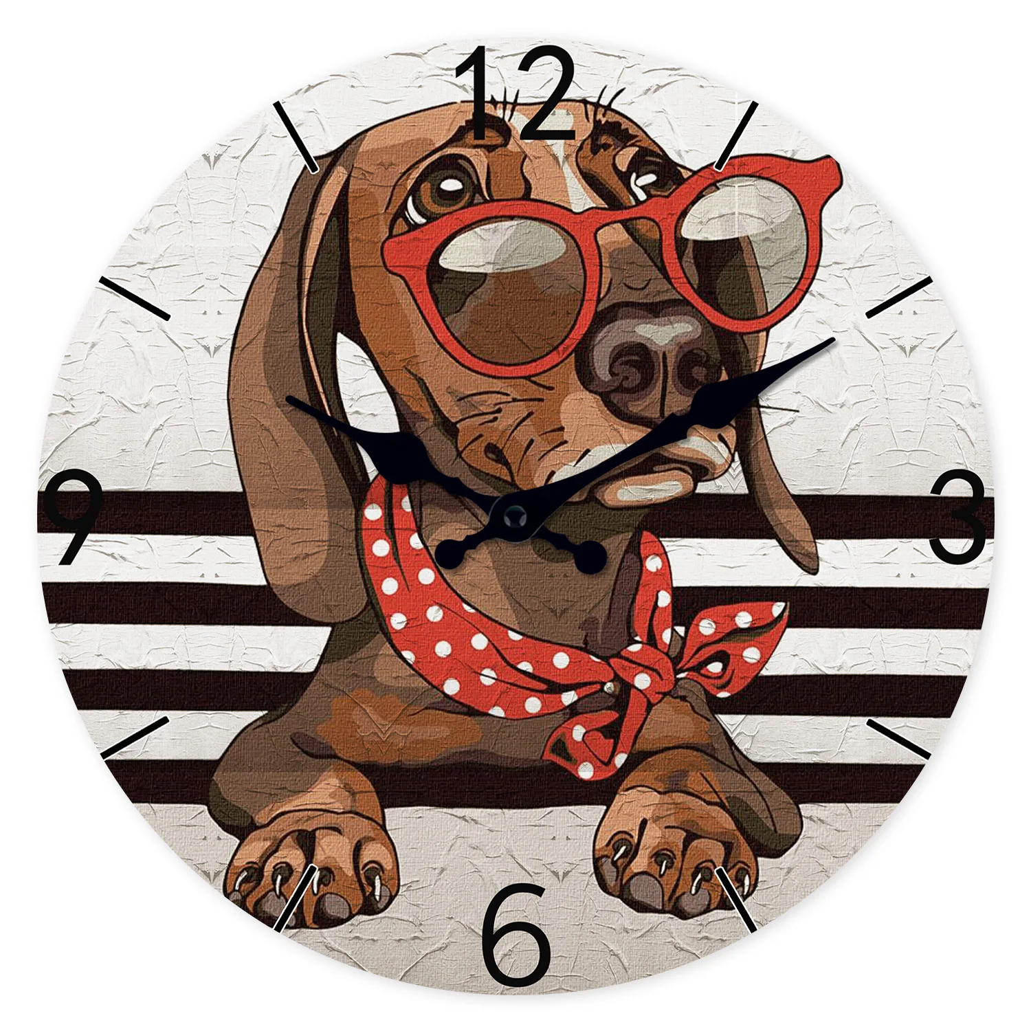 Relógio De Parede De Madeira Personalizado (30 Cm) Com Dachshund De Óculos Vermelhos, Silencioso E Com Mecanismo De Quartzo.