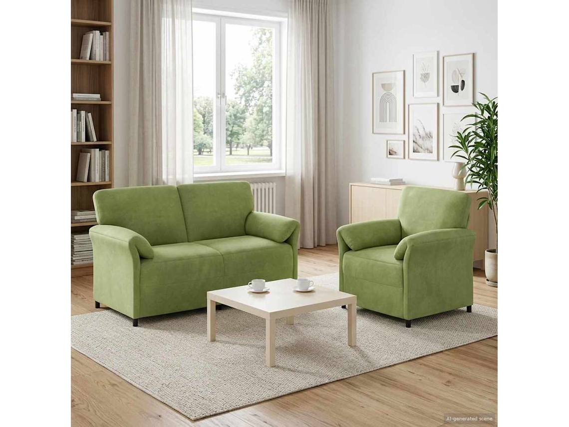 Vidaxl Conjunto De Sofás 2 Unid. Verde Claro Veludo