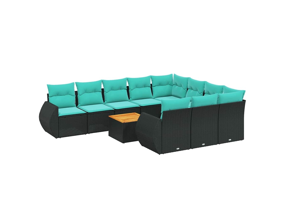 Conjunto de Sofá de Jardim, 11 Peças, Almofadas, Rattan Preto MAISON EXCLUSIVE