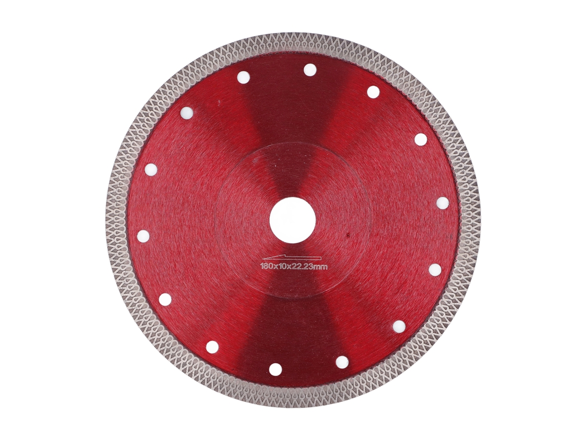 Lâmina de serra super fina em aço liga manganês com diamante vermelho 65 para granito e porcelana, 7,1 polegadas.