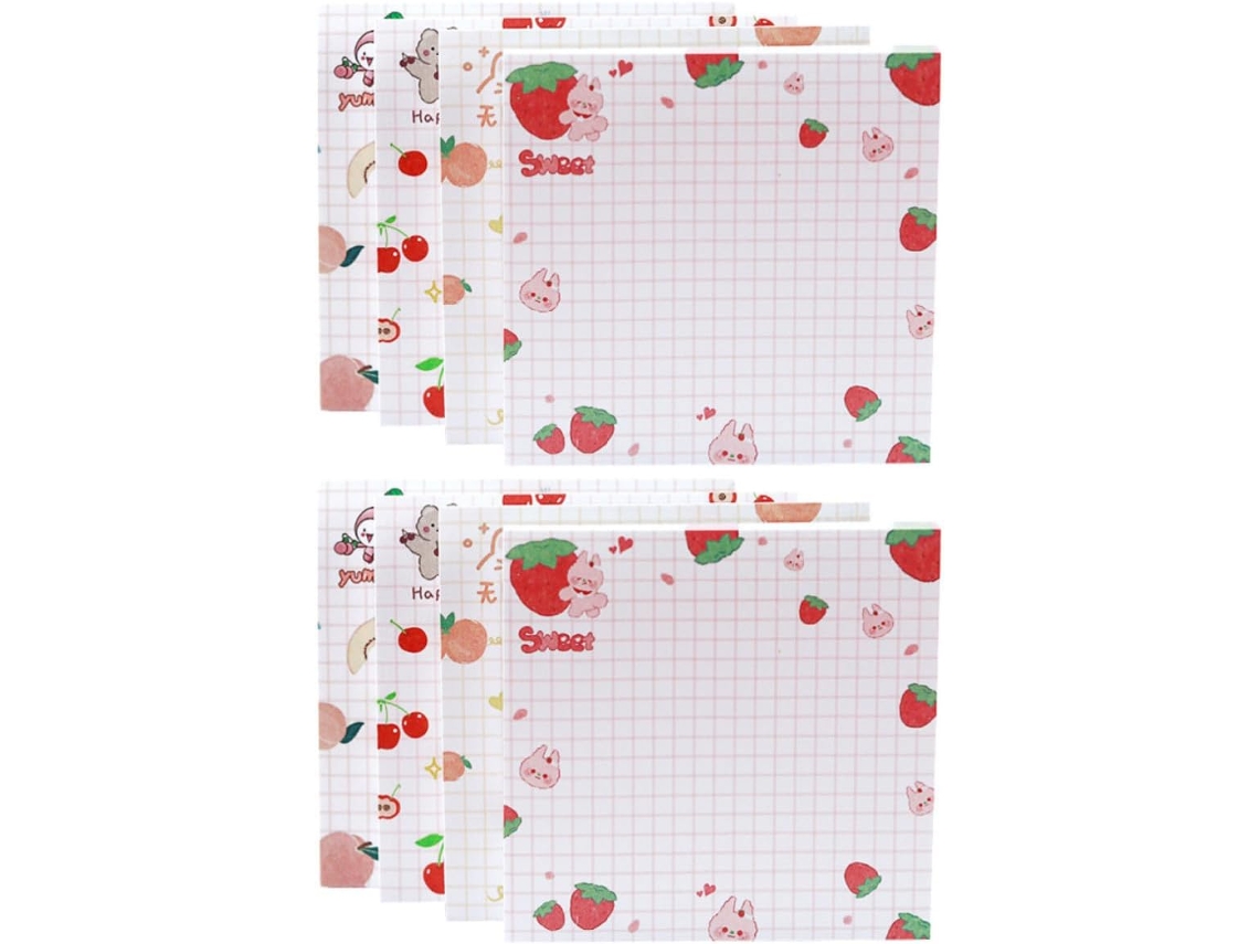 Lindos blocos de notas adesivos, 8 blocos com 80 folhas cada, design delicado e criativo, práticos para a escola.