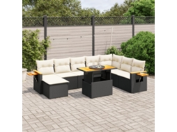 Vidaxl 9 Pcs Conjunto De Sofás P/ Jardim C/ Almofadões Vime Pe Preto