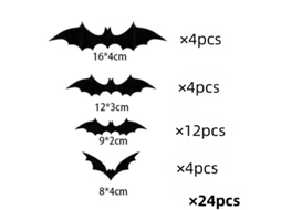 Lurelia Autocolantes 3d Autocolante Parede Morcego Estéreo 3d Preto Halloween Luz Led Pacote 24 Unidades
