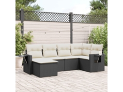 Jogo de Sofá Jardim 6 Peças C/ Almofadões Vime Pe Preto Dkd Home Decor