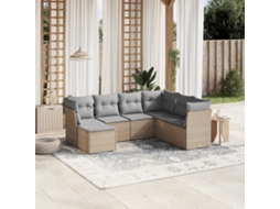 Vidaxl 7 Pcs Conj. Sofás Jardim C/ Almofadões Vime Pe Bege Misturado