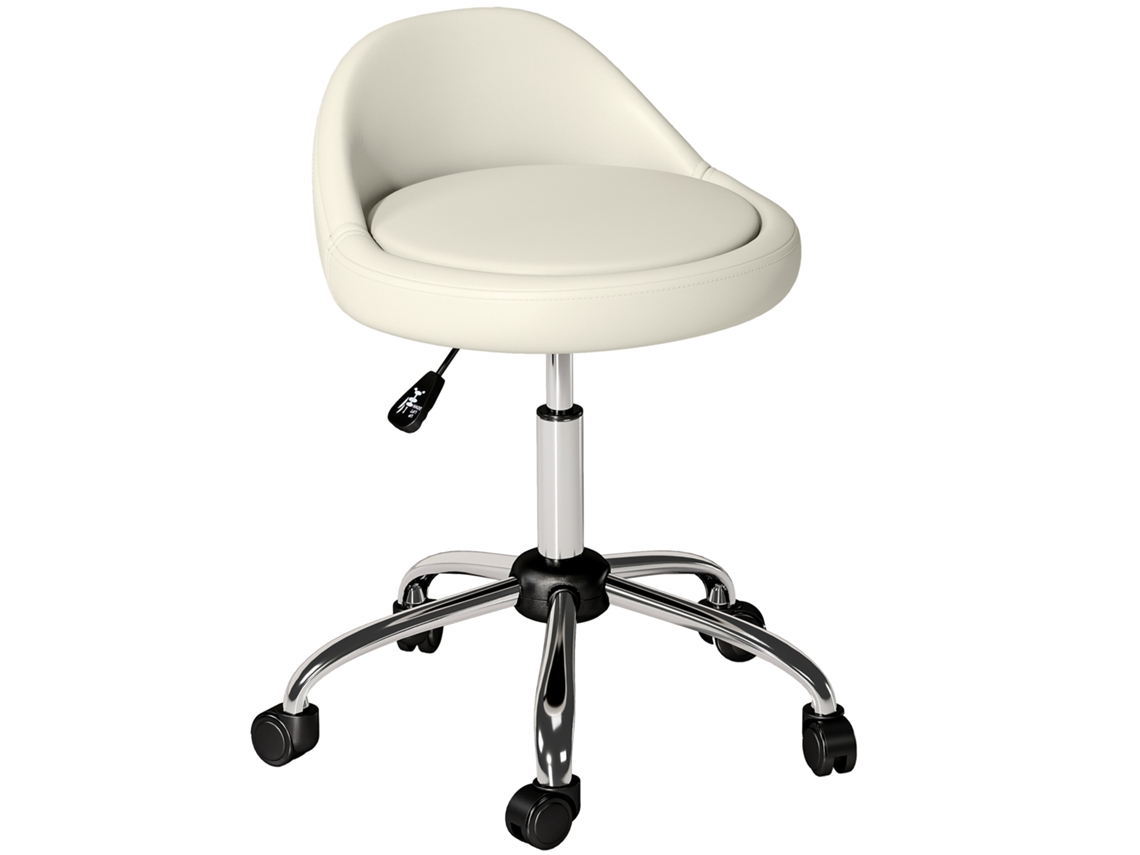 Banco Com Rodas Giratório Com Altura Ajustável Cosmética Dentista Cabeleireiro Ø50x63-83 Cm Branco