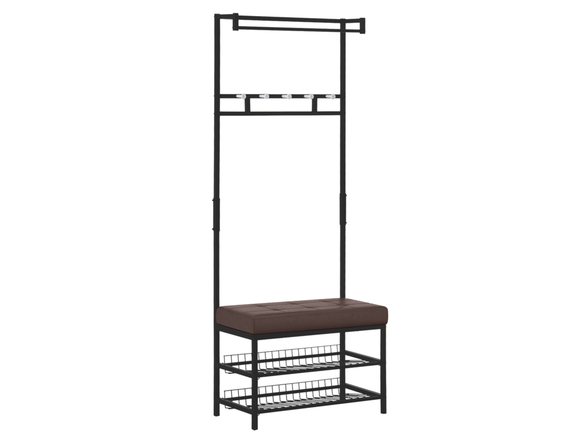 Cabideiro/arara para roupas com 5 ganchos e 2 nichos para sapatos, móvel de metal para guardar roupas, ideal para hall de entrada e quarto, 72,5 x 35 x 180 cm.