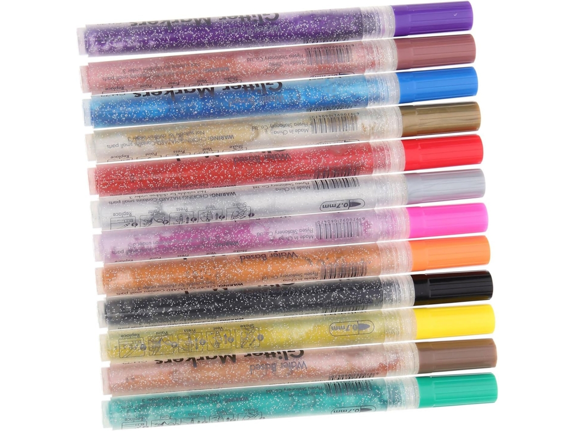 Tinta Com Glitter E Marcadores Em Abs Com 12 Unidades, Cabo