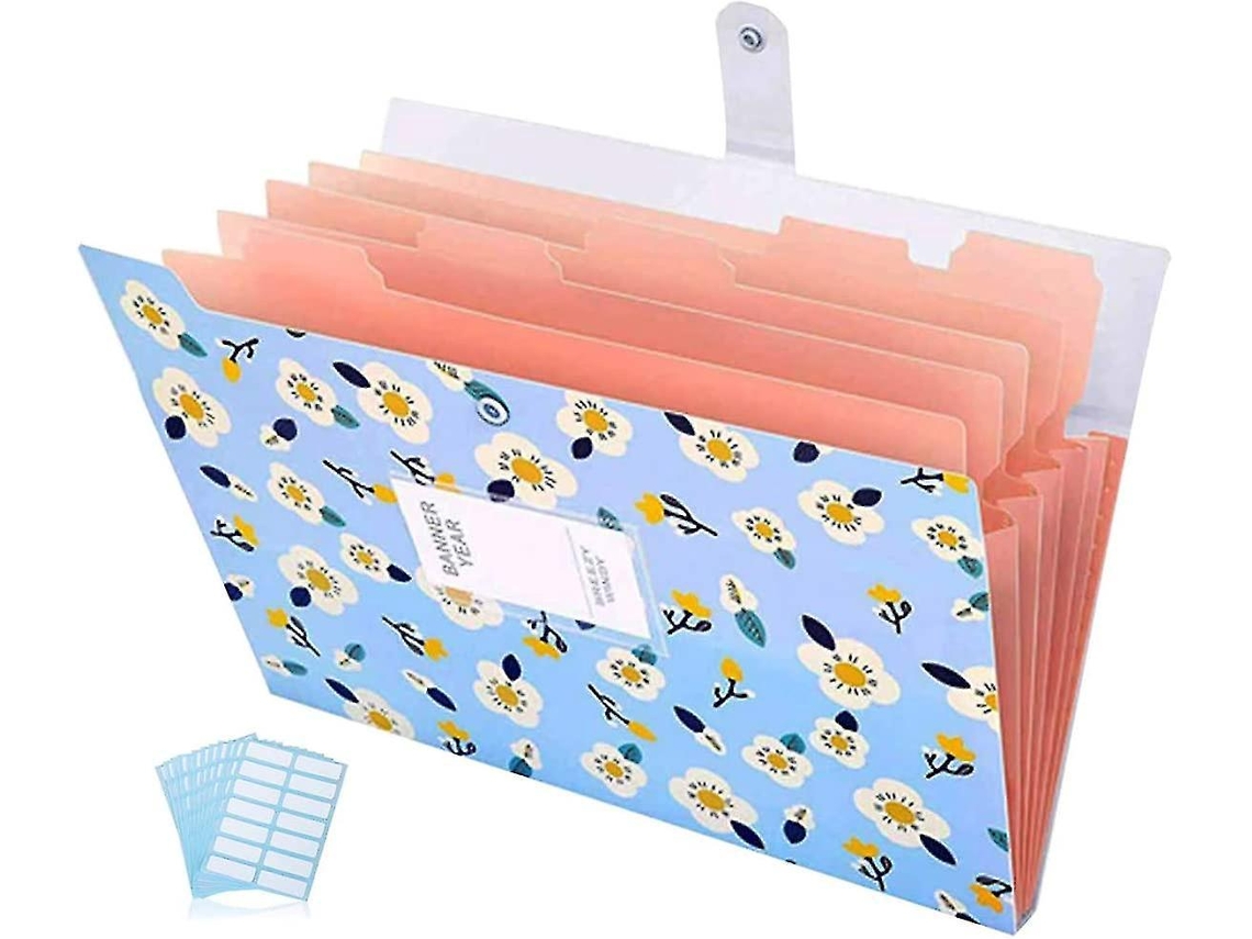 Pasta Sanfonada Floral Expansível com 6 Compartimentos para Documentos BRILVIBERA (azul)