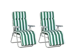 Cadeira Dobrável De Jardim, Espreguiçadeira Reclinável Com Braços, 5 Posições, Almofada Verde E Branca, 60x75x102cm Para Quintal E Varanda.
