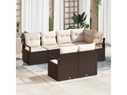 Vidaxl Conjunto de Sofás com Almofada 7 Pcs Castanho Vime Pe