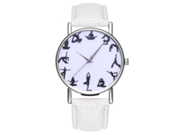 Relógio de pulso Zhoulianfa redondo analógico de quartzo com pulseira de couro, para homens e mulheres, branco.