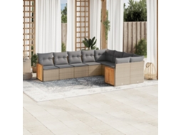 Vidaxl 9 Pcs Conjunto De Sofás P/ Jardim Com Almofadões Vime Pe Bege