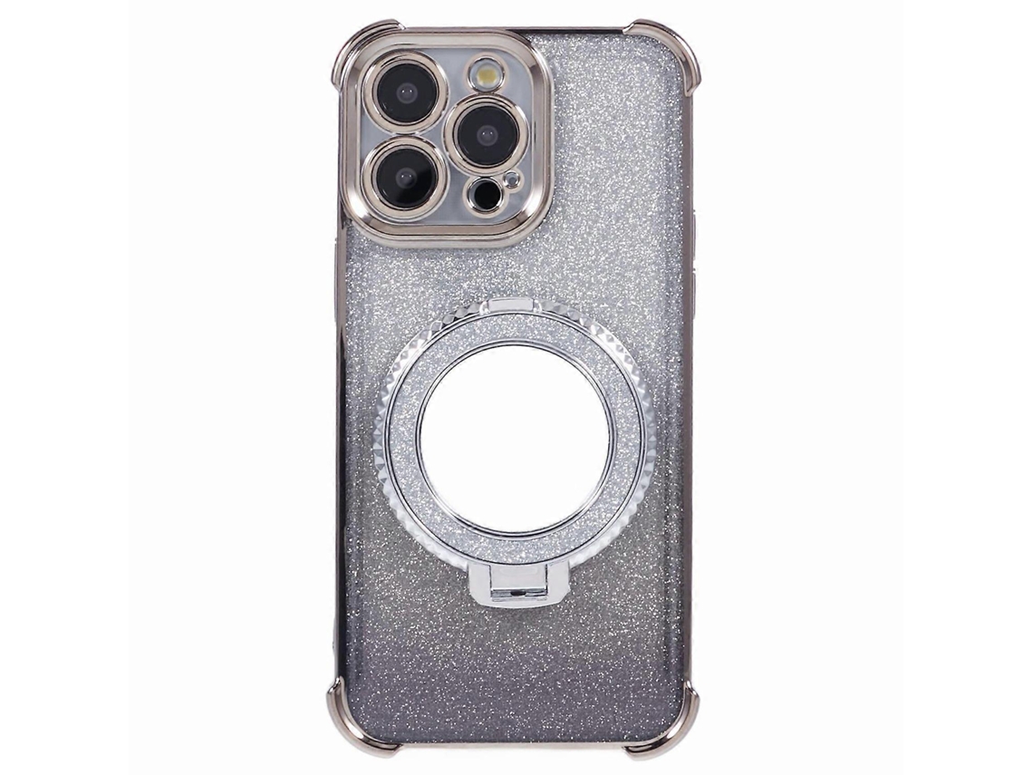 Capa Redonda Espelhada Com Suporte E Glitter Em Tpu Para Iphone 15 Pro