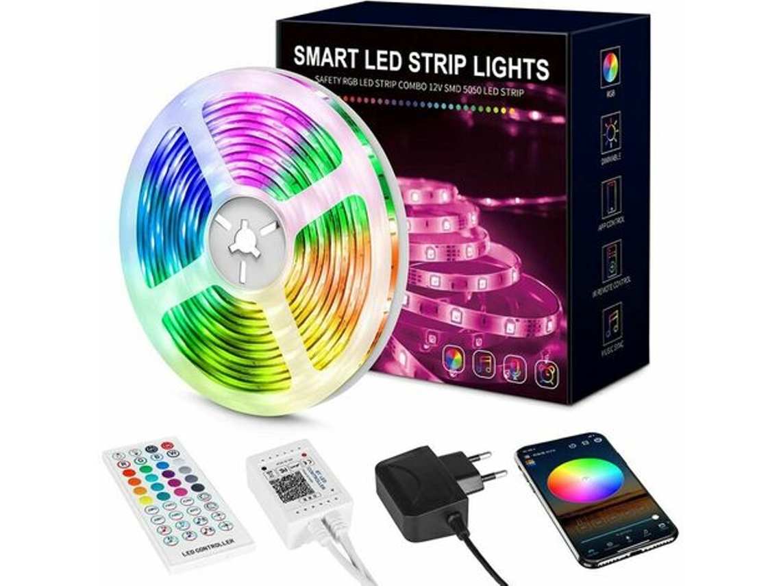 Kit de Tira Led Controlador Bluetooth Controle Remoto de 44 Teclas Adaptador Tira Led 5050 270 Leds Não À Prova D'Água 15M RNEMITERY