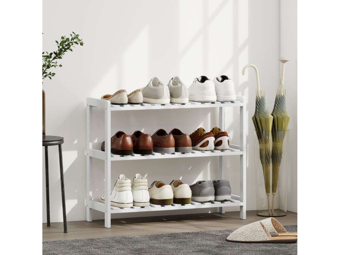 Prateleira Para Sapatos, Porta-sapatos 3 Níveis, Prateleiras Em Ripas, Em Madeira De Pinho, 70×26×57,5 Cm, Branco.