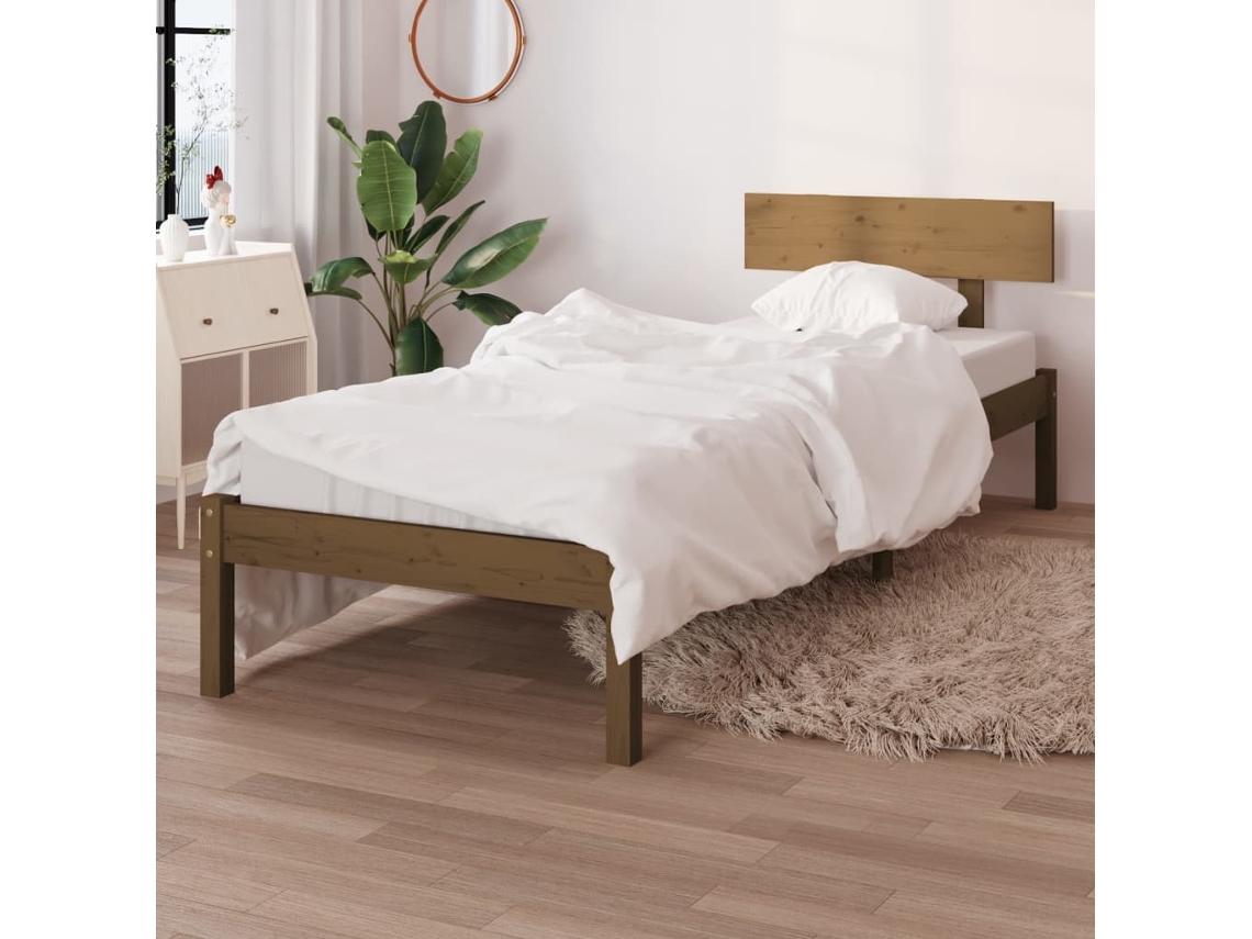 Vidaxl Estrutura De Cama Solteiro 90x190 Cm Pinho Maciço Castanho Mel