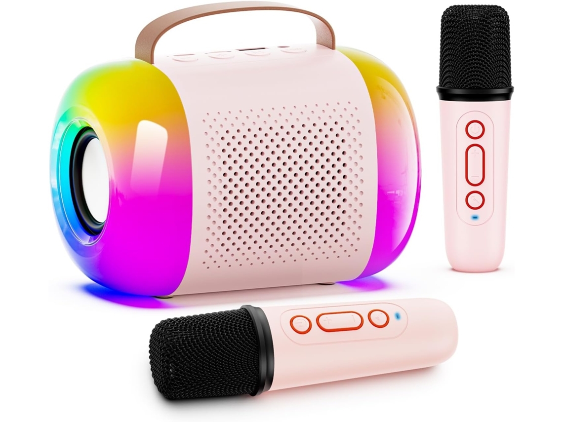 Mini Karaokê Portátil Com Caixa De Som Bluetooth, 2 Microfones Sem Fio E Luzes Led Coloridas, Ideal Para Crianças De 3 A 11 Anos Aquaforge
