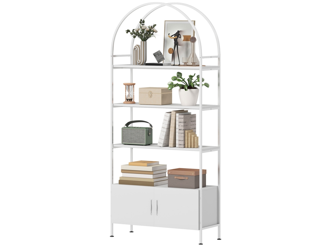 Prateleira Arqueada 80x30x187cm Com 4 Andares E Armário Porta Dupla, Branca
