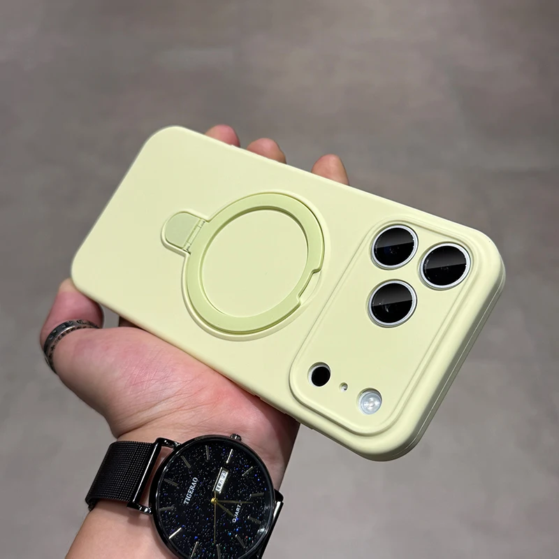 Capa Para Iphone 13 Pro Amarela Com Suporte Magnético E Carregamento.