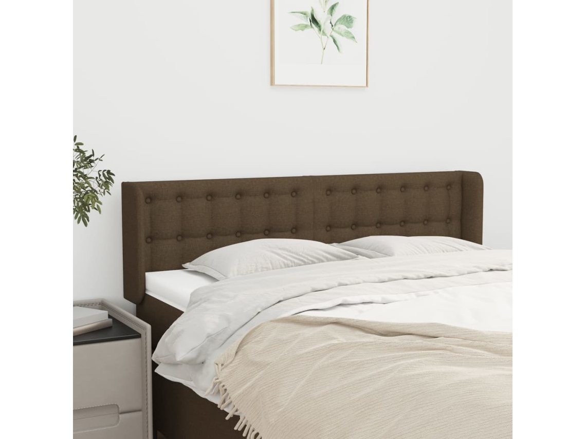 Vidaxl Cabeceira De Cama C/ Abas Tecido 147x16x78/88cm Castanho-escuro