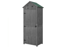Armário De Jardim De Madeira 77x54,2x179 Cm 0,3 M² De Armazenamento Com 3 Prateleiras E 2 Portas Cinza E Verde