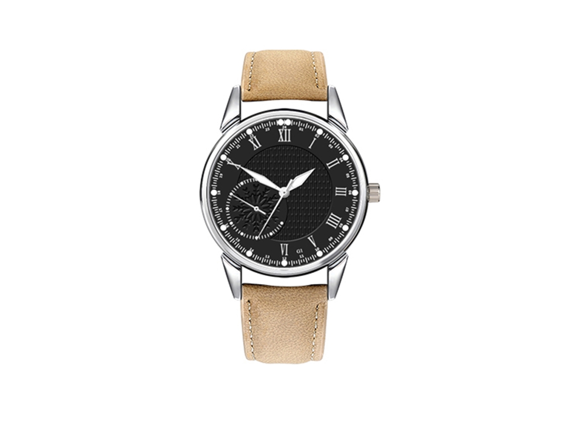 Relógio masculino casual de quartzo com pulseira de couro PU, estilo simples e moderno (preto/café)