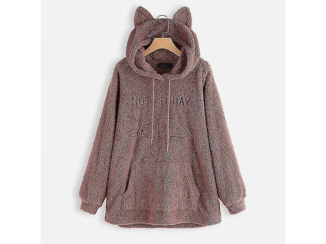 Jaqueta Oversized de Felpa com Capuz e Orelhas de Gato para Mulheres Inverno Dupla Face Suave Bordada XL Rosa | S/MARCA
