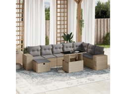 Vidaxl 9 Pcs Conjunto De Sofás P/ Jardim Com Almofadões Vime Pe Bege