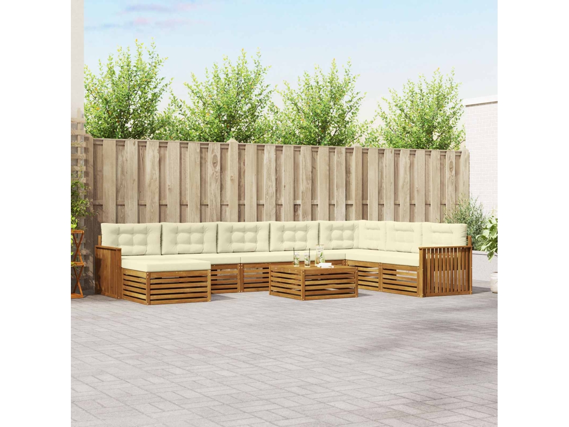 Vidaxl Conjunto De Sofás Para Exterior 9 Pcs Natural E Creme