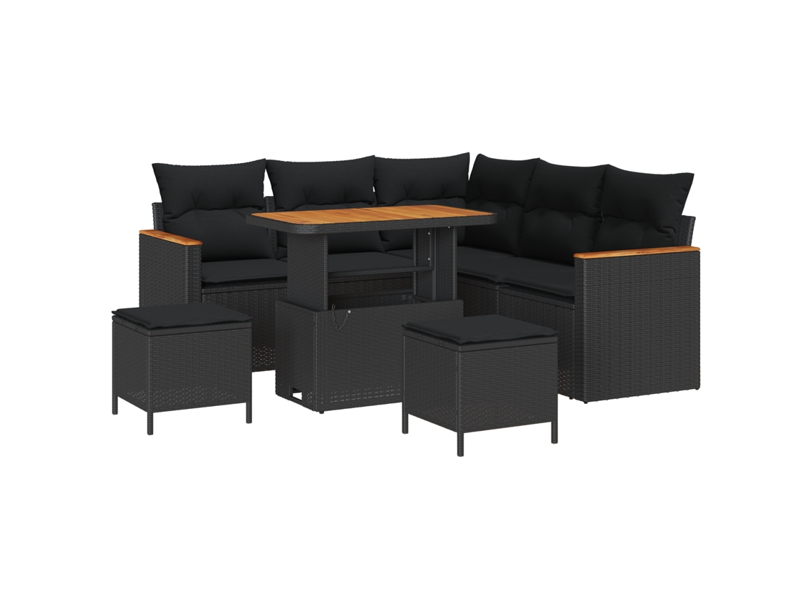 Conjunto 8 Sofá Modular Vidaxl Preto Vime Pe (90 X 55 X 71 Cm)