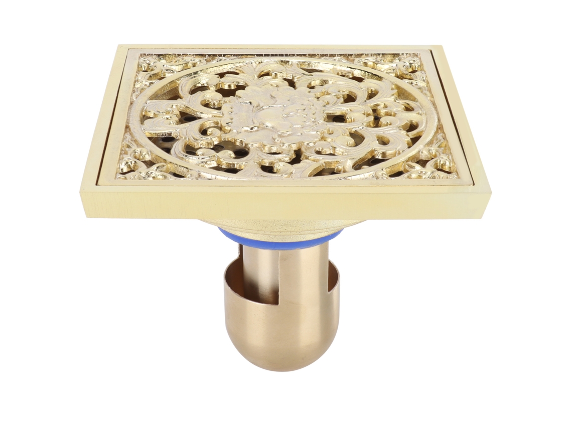 Esgoto de chão dourado de cobre 10x10cm anti odor anti entupimento para cozinha banheiro hotel | S/MARCA