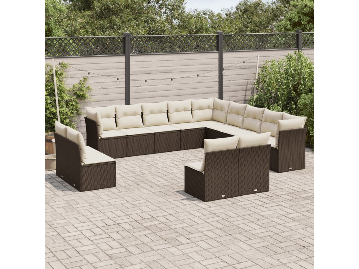 Vidaxl 13 Pcs Conjunto Sofás P/ Jardim C/ Almofadões Vime Pe Castanho