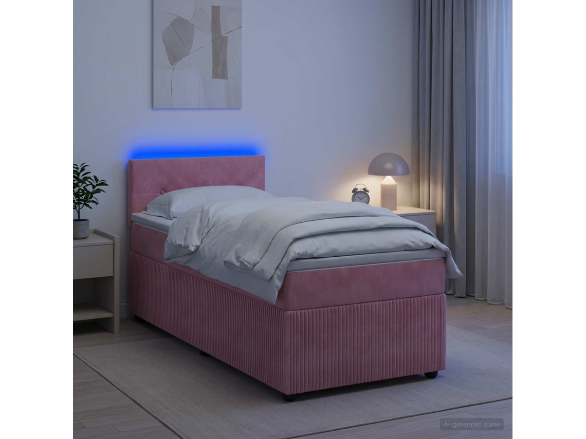 Vidaxl Cama Box Spring Com Colchão Rosa 90 X 190 Cm Veludo