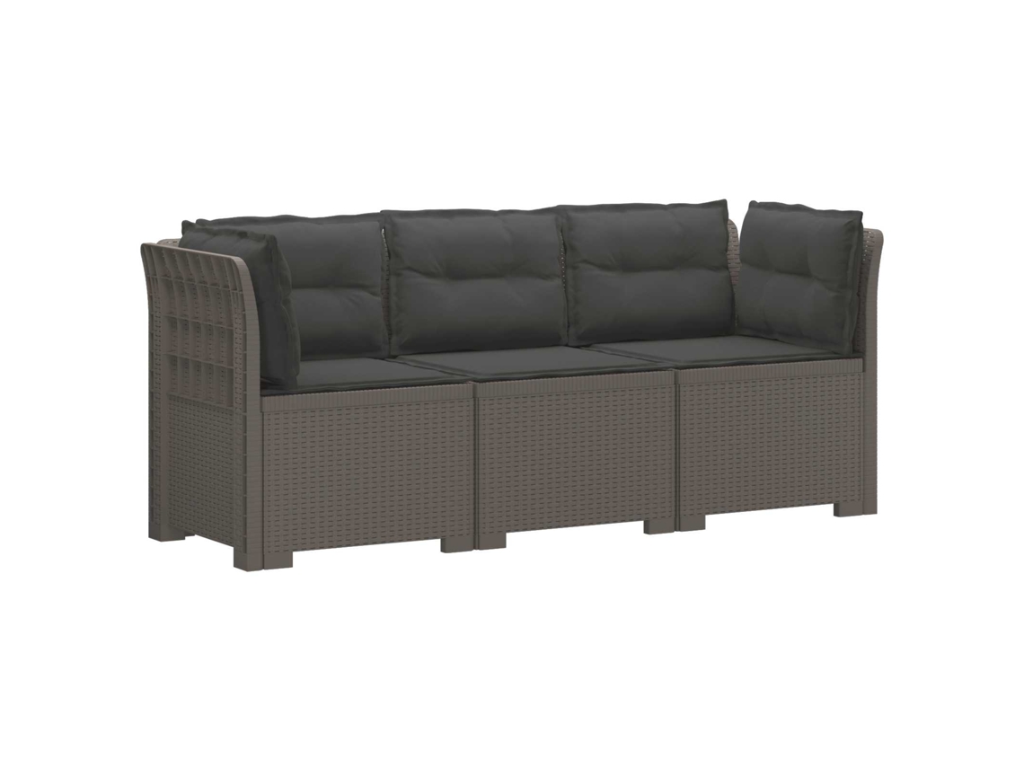 Vidaxl Sofá De Jardim 3 Lugares Com Almofadas Visual Rattan Pp