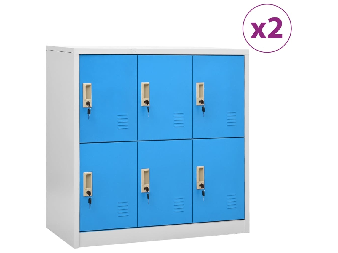 Armários 2 peças 90x45x92,5 cm aço cinza claro e azul DKD HOME DECOR