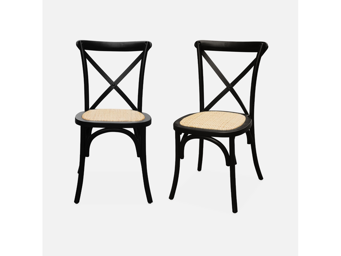 Cadeira Estilo Bistrô Em Madeira, Set De 2, Preto